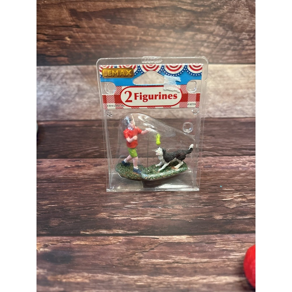 Lemax Americana Carnival Figurine Game of Fetch Man with Dog Retired 2019